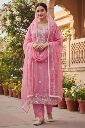 Salwar Kameez in Pink Cotton with Embroidered SK15695