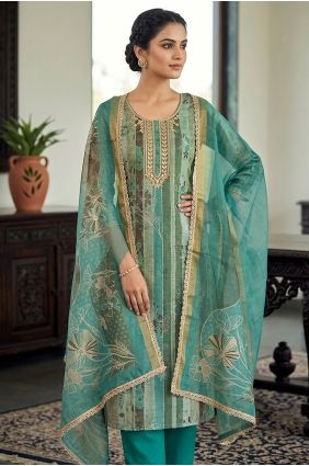 Salwar Kameez in Sea green Cotton with Printed SK159071