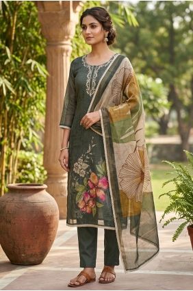 Grey Printed Salwar Kameez in Cotton SK159077
