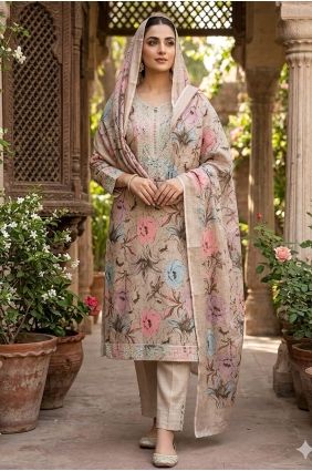 Grey Printed Salwar Kameez in Cotton SK159120