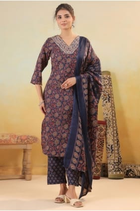 Cotton Printed Blue Salwar Kameez with Dupatta SK156042