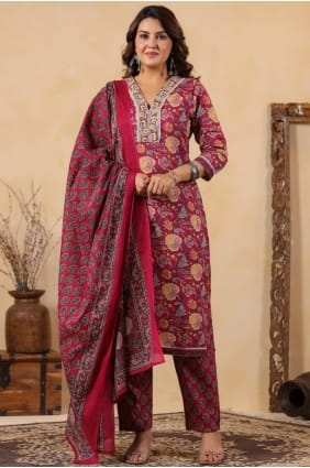 Maroon Cotton Salwar Kameez with Printed SK156044