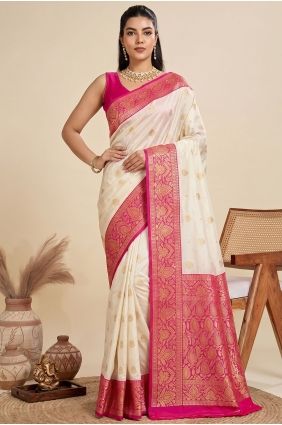 Cream Zari Saree in Banarasi raw silk SR30157