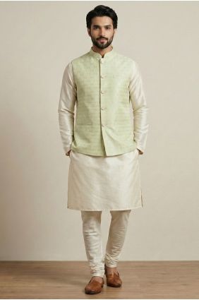 Dupion Cream Men Kurta with Jacket KURR276