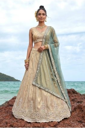 Tissue Cream Lehenga Choli in Embroidered LC9172