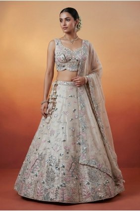Organza Lehenga Choli in Cream with Embroidered LC9217