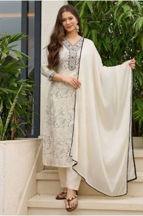 Rayon Cream Salwar Kameez in Embroidered SK155761