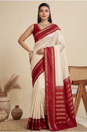 Zari Saree in Cream Banarasi raw silk SR30156
