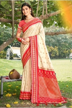 Cream Weaving Saree in Silk SR29532