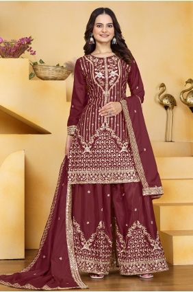 Maroon Palazzo Suit with Sequins Crepe PZ4423