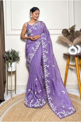 Crepe Thread Lavender  Saree with Blouse SR28592