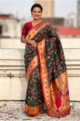 Dark green  Saree in Weaving Soft  SR28287