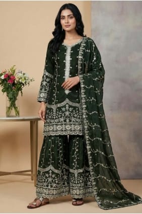 Dark green Sharara Suit in Sequins Silk SS1332