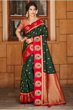 Dark green Saree in Weaving Silk SR29487