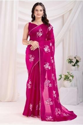 Dark pink  Embroidered Saree in Jam satin SR28170