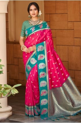 Silk Saree with Weaving in Dark pink SR29486
