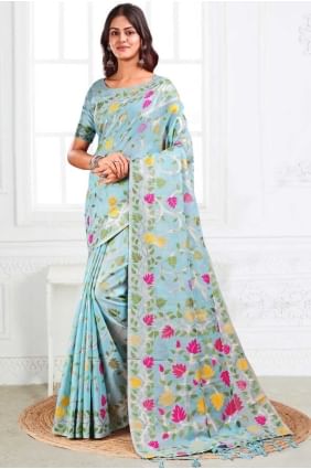 Linen Saree with Weaving in Sky blue SR28670