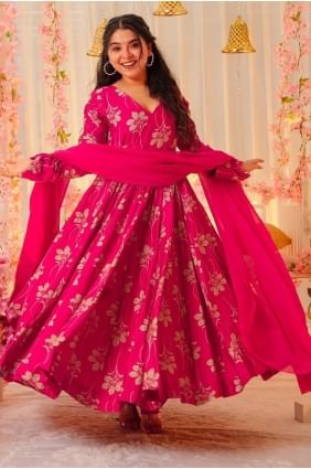 Digital print Gown Dress in Pink Rayon GW1120