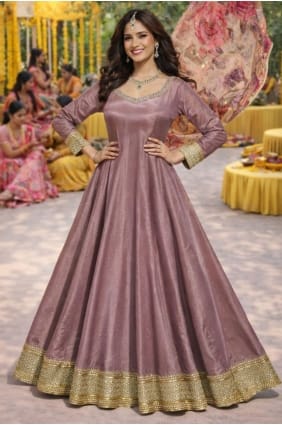 Jacquard Anarkali Suit in Onion with Digital print AS4197