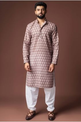 Digital print Linen Men Kurta in Mauve KURR590