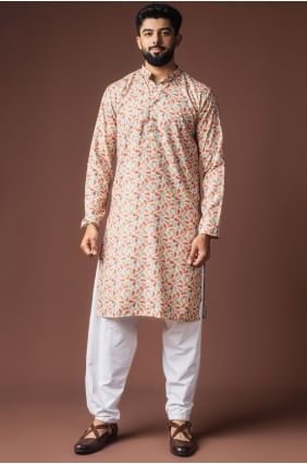 Digital print Men Kurta in Multicolor Linen KURR582