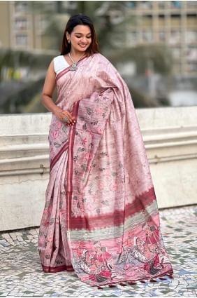 Digital print Saree in Baby pink  Silk SR28424