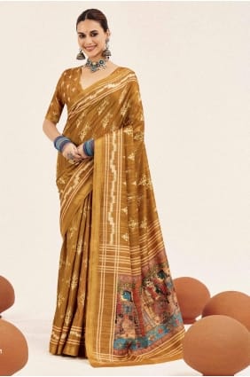 Digital print Silk Mustard Saree with Blouse SR29466