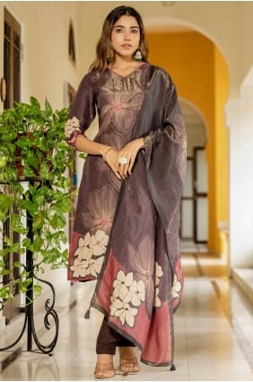 Coffee Silk Digital print Salwar Kameez with Dupatta SK155831