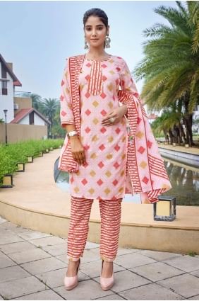 Digital print Straight Suit in Pink Cotton SK155424
