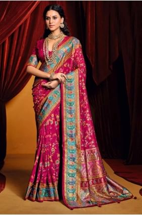 Digital print Tussar silk Saree in Bright pink  with Blouse SR28437