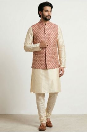 Dupion Men Kurta in Golden with Jacket KURR275