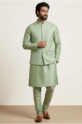 Dupion Men Kurta in Pista with Jacket KURR273