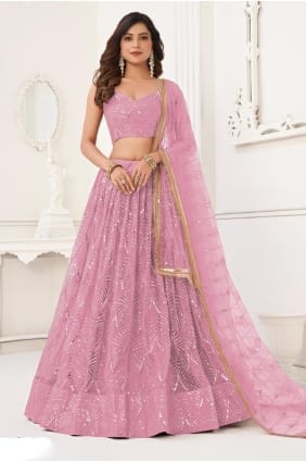 Net Lehenga Choli in Dusty pink with Thread LC8960