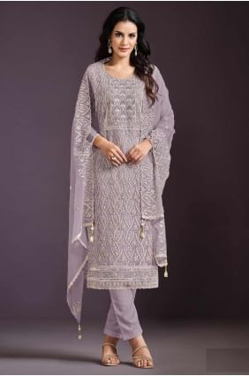 Eid Salwar Kameez in Purple Chiffon with Embroidered SK155162
