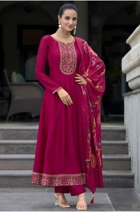 Embroidered Silk Anarkali Suit in Pink AS4124