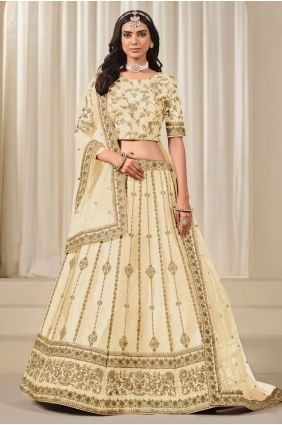 Cream Lehenga Choli with Embroidered Art silk LC8604