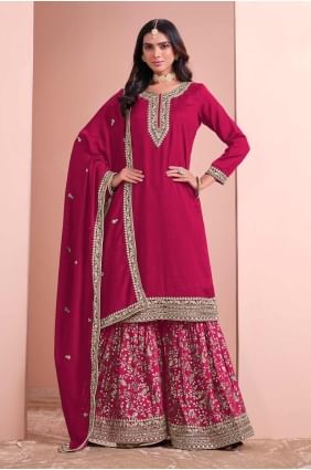 Embroidered Art silk Pink Sharara Suit with Dupatta SS1234