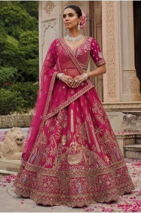 Silk Bridal Lehenga Suit in Pink with Embroidered LC8940