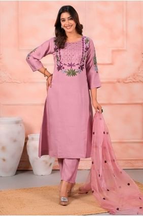Embroidered Chanderi Salwar Kameez in Pink with Dupatta SK155675