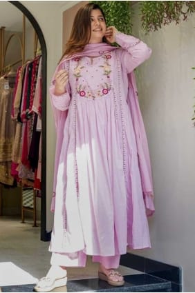 Salwar Kameez in Purple Chanderi with Embroidered SK155868