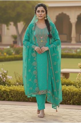 Salwar Kameez in Sea green Chanderi with Embroidered SK15688