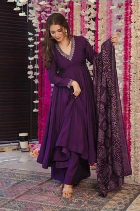 Embroidered Chanderi Straight Pant Suit in Wine  with Dupatta SK155501