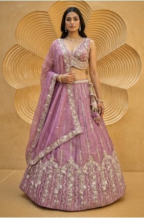 Chiffon Lehenga Choli with Embroidered in Pink LC9211