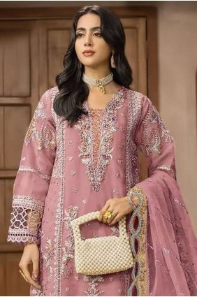 Embroidered Chiffon Palazzo Suit in Pink with Dupatta PZ4560