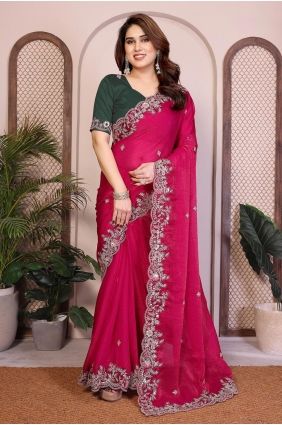Pink Embroidered Chiffon Saree with Blouse SR29852