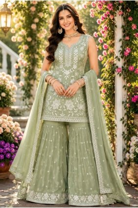Chiffon Chiffon Sharara Suit with Embroidered SS1396