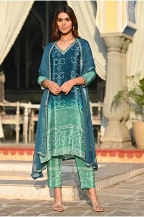 Embroidered Chiffon Straight Pant Suit in Rama  with Dupatta SK155399