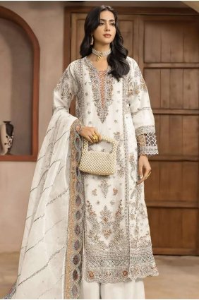 Chiffon Embroidered White Palazzo Suit with Dupatta PZ4562