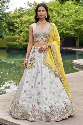 Embroidered Chinon chiffon Yellow Lehenga Choli with Dupatta LC9214