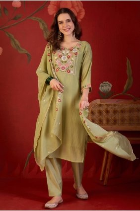 Cotton Pista Straight Pant Suit in Embroidered SK159246